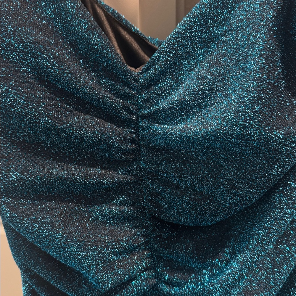 Lulu's Sparkling Teal Ruched Mini Dress - Picture 3 of 6